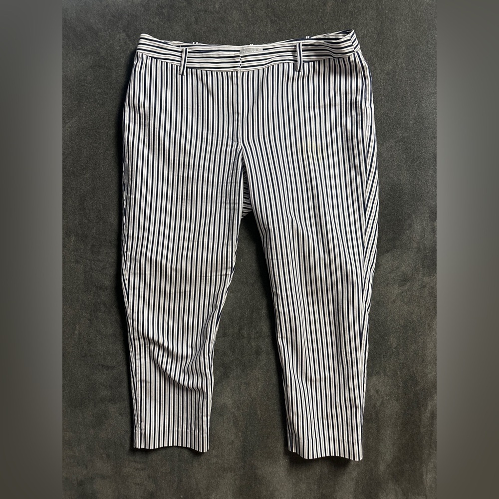 Pure Collection Striped Capri Pants Women Size 12 Blue White Crop